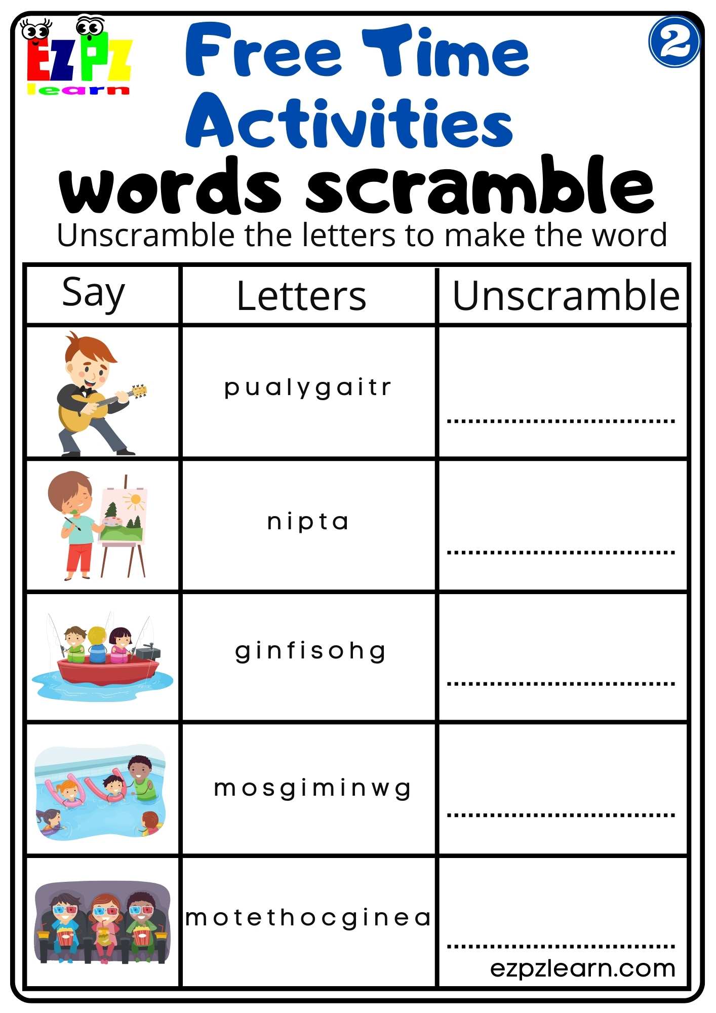 Word Scramble Activity for Children and ESL Students PDF Download Free Time Activities G2
